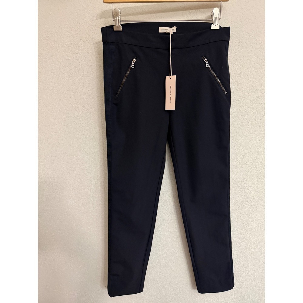Rebecca Taylor Womens Ava Pant Black Slim Zipper Pocket Tuxedo Stripe Size 4 NEW